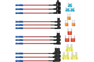DOZYLIVE 12 Pièces Adaptateurs Porte Fusible 12V pour Voiture 4 Types Circuit Prise Fusible ATO ATC ATM APM Kit Comprenant Standard Mini Micro Micro2 avec 12 Fusibles(Micro2-5A Micro-10A Mini-15A Standard-20A)
