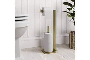 ARCHITECKT® Brushed Brass Square Freestanding Toilet Roll Holder Bathroom Accessories Toilet Paper Holder