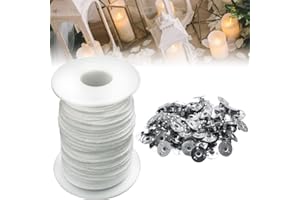 Favengo Stoppini per Candele 61m Stoppino in Cotone Naturale con 100 Base per Stoppini Stoppini per Candele Fai da Te Filo Stoppino per Candele Stoppini in Cotone per Fabbricazione di Candele DIY