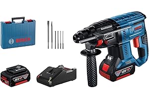 Bosch Professional 18V System Akku Bohrhammer GBH 18V-21 (max. Schlagenergie 2 J, inkl. 2x GBA 18V 5.0Ah Akku, Schnellladegerät GAL 18V-40, 6-tlg. Bohrmeißel-Set, Handwerkoffer) - Amazon Exclusive