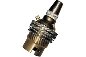 ART DECO EMPORIUM 1 Pack Traditional Earthed Solid Brass Lampholder with Shade Retaining Ring and Metal Cord Grip | Raw Brass - no lacquer| B22|B22D | Bayonet Cap