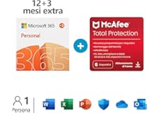 Microsoft 365 Personal - 1 persona- Per PC/Mac/tablet/cellulari Abbonamento di 12 + 3 mesi - codice via email + McAfee Total 