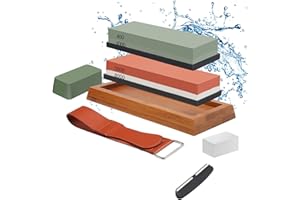 EINFEBEN Abziehstein Schleifstein Set, Profi 2-in-1 Schleifstein 400/1000 und 3000/8000 Grit Wetzstein mit Rutschfestem Bambusbasis und Silikonhalte, Winkelführung, für Schärfen und Polieren