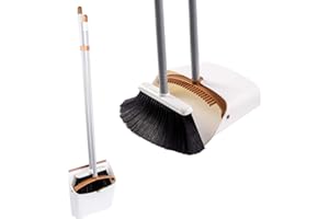 Jekayla Set Scopa e Paletta, Spazzatrice e Paletta Combinata con 137 CM Maniglia Estensibile per la Pulizia della casa, Marrone-Bianco