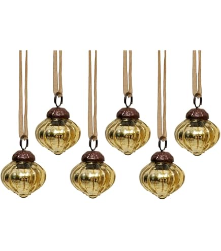 Boules De Noël Bollywood En Verre Turquoise - Lot De 6, Forme Lanterne, 2.5cm, Avec Ruban - 13