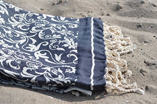 ZusenZomer® Fouta Hamamtuch XL ‚Blume‘ | 100x190cm | Hochwertige Qualität Baumwolle | Strandtuch xxl, Hamam Badetuch, leicht und dünn | Schwarz | Exklusives Design - 3