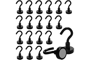 Orchideeknc 20 PCS Magnetic Hooks Load Capacity 8KG/17.6LBS, Neodymium Strong Magnet Hook, 16mm Black Magnetic Hooks for Fridge