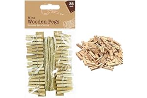 D.A.Y. REPUBLIC 36pcs Mini Natural Decorative Wood Pegs with 2m Jute Twine for Holding Photo Paper Scrapbooking Making Your Own Greeting Cards Home School Arts Crafts Décor Gardening DIY Tiny Wooden Clothespins