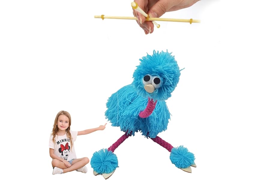 Ostrich Marionette String Puppet - Handmade Kids Marionettes Toys, Plush Funny String Clown Doll, Pull String Puppet Crafts Interactive Educational Props Gift for Kids Children Boy Girl Adults, Blue