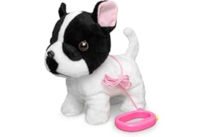 YH YUHUNG Bulldog francés caminando cachorro de peluche con correa de control remoto, bulldog caminando y ladrando en correa, juguete electrónico para perros para niños de 3 a 5 años