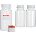 3x Wide-Neck Bottles Made of LDPE with Screw Closure, Chemical Bottle, Laboratory Bottle with Lid as Storage Container for Laboratory, Kitchen or Hobby, transparent, 3x 1000 ml