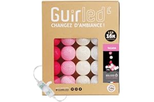 GuirLED - Łańcuch świetlny LED z bawełnianymi kulami USB – lampka nocna dla dziecka 2 h – podwójny zasilacz USB 2 A w zestawie – 3 intensywności – 16 kulek 1,6 m – Tagada