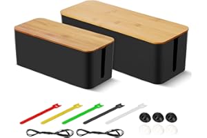 Yitriden 2 Stück Kabel-Organizer Box für Kabelführung Steckdosenleiste Kabelbox ABS-Kunststoff Kabelmanagement-Box Holzdeckel Kabel Aufbewahrungsbox zum Verstecken von TV-Kabeln, USB-Hub