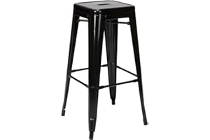 Vaukura Taburete Alto Oliix - Taburete Industrial Metálico Brillo (Negro)