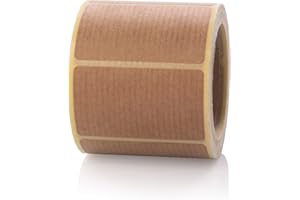 ‎MDLABELS MD Labels 250 brązowych etykiet z papieru typu kraft na rolce, 50 x 30 mm, naturalne naklejki z tuleją 40 mm, naklejki prezentowe w stylu vintage, do dekoracji i pakowania