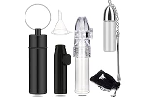 ZOWUBNK Premium Travel Container with Spoon,Bottle with Spoon, Metal Snuff Bullets,Small Glass Bottles with Snuff Spoon Set,With a Mini Funnel