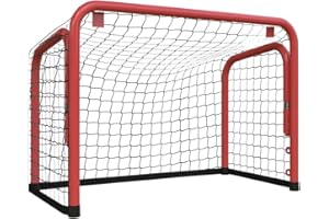 vidaXL Hockey Goal with Polyester Net - Red/Black, Powder-Coated Steel Frame, Outdoor Training Equipment, Weather-, For All Ages, 68x32x47cm