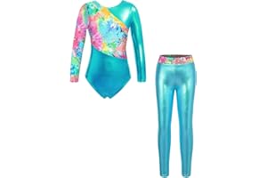 Runhomal Zweiteilige Turnanzug Mädchen Gymnastikanzug Metallisch Ballettbody Tanzbody + Tanzhose Leggings Strumpfhose Ballettkleidung