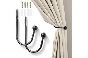 CKCSHI 2PCS Metal Curtain Holdbacks, Curtain Tie Backs Hooks, Black Window Curtain Holder, Wall Mounted Curtain Tie Backs With Screws, Drapery Holdbacks for Fixed Curtain or Hanging Items