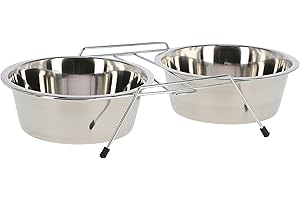 KERBL PET Kerbl, Supporto Doppio per Ciotole, con 2 Ciotole in Acciaio Inox, Antiscivolo, Stabile