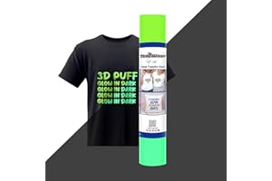 TECKWRAP Glow in Dark Puff Vinyl Heat Transfer 10" x 5ft 3D Puffy HTV Vinyl for DIY Clothing,Shirts,Logos,Fabric Luminous Foaming Iron on Vinyl Compatible with Heat Press Craft Cutters,Neon Green