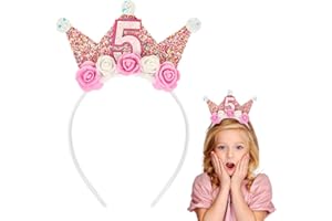 Alaoo Corona Compleanno, Corona per Compleanno con Glitter e Fiori, Cerchietto Bambina, Corona di Fiori di Rosa, Decorazioni di Compleanno Bambina, Decorazione per Feste di Compleanno