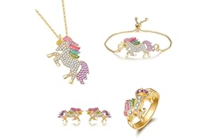 HSAJS Set di gioielli per Bambine e Ragazze Collane Braccialetti Orecchini Anello Unicorno Parure di Gioielli per Bambina Anelli Bracciali per compleanno Natale Vestire Principessa Dress Up Articoli