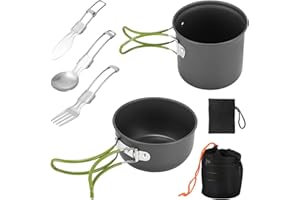PCXWTLN Camping Cooker Pan Set, Camping Cooking Set Portable Camping Pot and Pan Set with Foldable Cutlery, Easy to Clean, 1-2 People Cookware for Picnic Trekking and Hiking