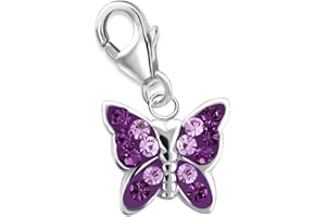 GOLDENE HUFEISEN GH* Kids Small Purple Amethyst Crystal Butterfly Charm Pendant 925 Real Silver Girls Children Ladies Baby Gift Idea, Enamel, Crystal