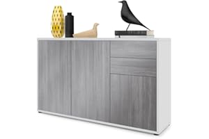 ‎VLADON Vladon Sideboard Ben V3, Kommode mit 3 Türen und 2 Schubladen, Weiß matt/Avola-Anthrazit (117 x 74 x 36 cm)