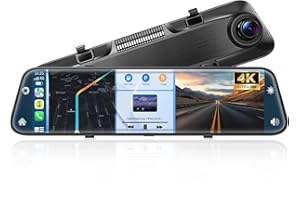 Alpinetech 12 Zoll 4K Rückfahrkamera Spiegel mit Wireless Android Auto CarPlay, Dashcam Spiegel mit G-Sensor, Loop-Aufnahme, Einparkhilfe, Bluetooth, Mirror Link, AUX, SD-Karte, WDR, HD Touchscreen
