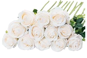 Floralsecret 12 piezas de seda artificial rosa ramo de flores falsas decoración de boda para el hogar (blanco) …