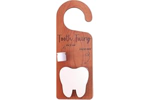 Lyreh Tooth Fairy Door Hanger, 10.04x3.66in Wooden Kids Baby First Lost Teeth Tooth Holder Box with Money Slot Gifts for Encouraging Good Habits and Celebrating Milestones(Brown)