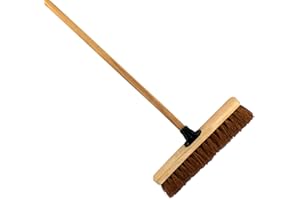 SOLADIRECT 16-Inch Wide Coco Broom with Wooden Handle - Soft Bristle Indoor Sweeping Broom for Home, Kitchen, Hardwood Floors - Natural Coconut Fibre Bristles - Eco-Friendly Floor Brush