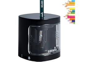 tenwin Electric Pencil Sharpener, Battery Operated Automatic Sharpener for 6-8mm No.2/Colored Pencils, Durable Blade to Fast Sharpen, Suitable for School/Classroom/Office/Home (Black)