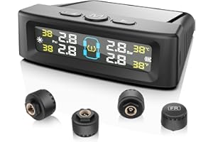 Avutrel TPMS(0-5bar) Sistema De Monitoreo De PresióN De NeumáTicos Carga Solar USB Monitor con 4 Sensor Presion Neumaticos, Pantalla De PresióN en Tiempo Real para Coches SUVS Camión, Caravana