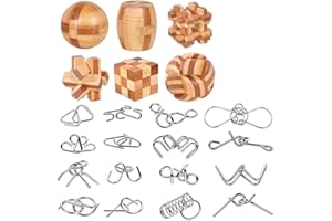 YGZN Casse-tête métallique Wire Set de 22, IQ Test Casse-tête Métal IQ Jigsaw Puzzle Jouet Éducatif pour Adultes et Enfants (Wooden&Metal Puzzles 22pcs)