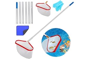 MEISHANG Pool Kescher,Teich Kescher mit 2.1M Verstellbarem Stab,Laubkescher Pool mit Aluminiumrahmen, Poolkescher,Bodenkescher Pool,Pool kescher Tief, Poolreinigung Feinmaschig für Schwimmbad,Aquarium,Spa(Rot)