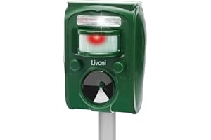 Livoni Cat Repellent Foxes Repellers, Ultrasonic Solar Battery Operated Animal Cat Deterrents Scarer for Gardens, Waterproof Outdoor with Ground