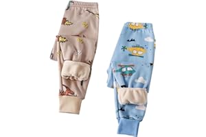 WYONGTAO Lot De 2 Pantalons Polaire Chaud pour Enfants,Leggings 2 Pièces Garçon Et Fille Doublure en Peluche Thermique,Mixte Enfant Pantalon Coton d'hiver Taille Élastique À Imprimé Dessin Animé