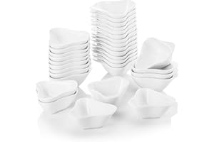 MALACASA, série Ramequin, 32 pièces 7,6 cm Blanc Ivoire Porcelaine Mini Snack Bol à Dessert en Porcelaine en céramique Blanc crème Plats (8 * 7.5 * 3 cm)