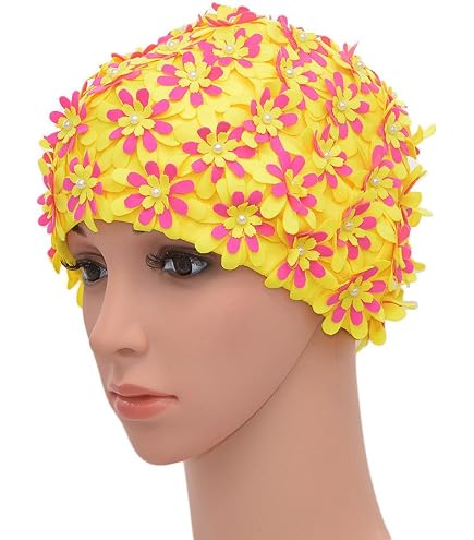 Cuffia Da Nuoto Vintage Con Motivo Floreale E Clip Per Naso – Set Donna In Tessuto E Silicone, Impermeabile E Antiscivolo (taglia Unica)
