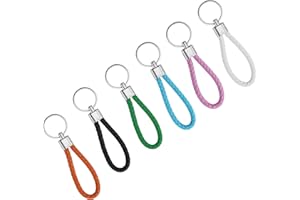 RNBEVANSANNE 6 Pcs Key Chain Strap, Braided Leather Keychain Keyring, Car Keyring, Handmade Braided Strap Keychain for Hang Keys Car Keys for Men Women, Braided PU Leather Strap Keyring Key Chain Ring (6 Colors)