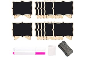 JOYSKY 12 Pcs Mini Chalkboard Blackboard Chalkboard Signs with Stand Eraser Small Wooden Blackboards with 2 Chalk Pen Cleaning Rag for Food Labels Place Cards Table Numbers Shop Buffet Café