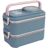 Uzspace 1200ml Lunchbox 2 Katlı 4 B&ouml;lmeli Mini Kaseli &Ccedil;elik Sefer Tası Yemek Kutusu (Lacivert-Pembe)
