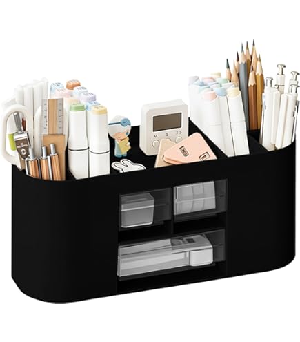 Organizador De Escritorio De Cuero PU - Soporte Multifunción Para Bolígrafos, Teléfono, Tarjetas - Color Negro, Elegante Y Práctico