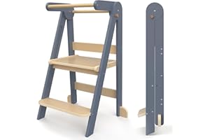 Yornoli Foldable Wooden Step Stool for Kids Folding Learning Child Steps Stool (Gray)