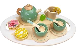 Elsrantor 15 Pcs Teeservice Kinder Holz Personalisiert, Kindergeschirr Spielküche, Teeset Kinderspielzeug, Tee Set Kinderküche, Holzspielzeug Küchenzubehör, Küchenspielzeug, Kinderküchen Zubehör