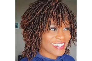 Creamily Perruque Dreadlock tressée pour femmes noires, perruque synthétique courte brune bouclée afro tressée torsadée pour femmes noires (noir à marron)