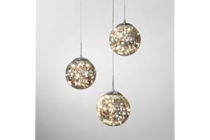 KAUCQI Lampadario LED 3 Sfere di Vetro Plafoniera, Creative Gypsophila Lampada a Sospensione per Scale Ville,Moderne Lunghezza Regolabile Lampada, Soggiorni